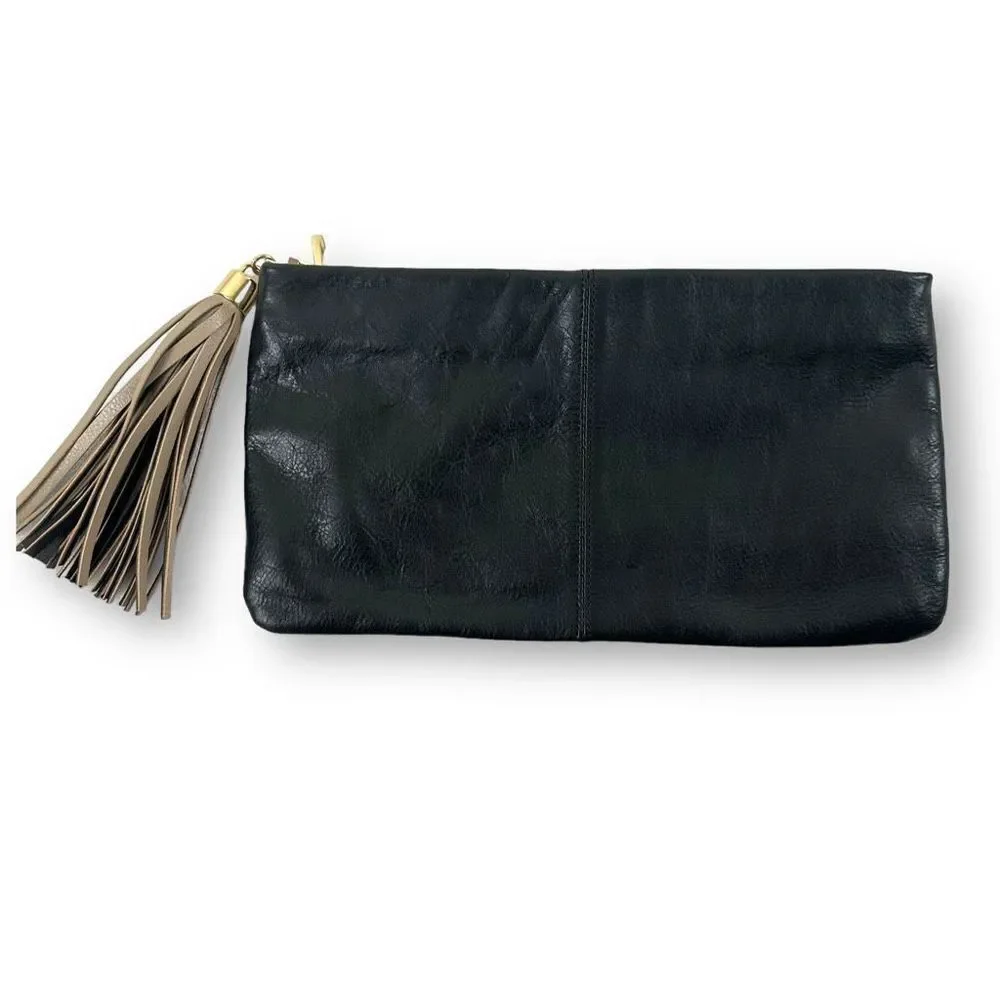 Halogen Colorblock Leather Clutch Black And Tan Top Zipper With‎ Tassle